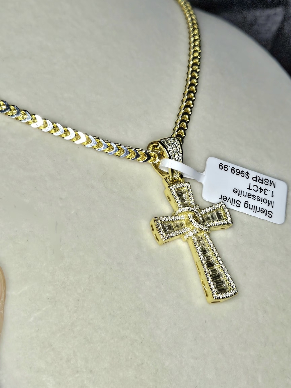 Gold Over 925 Sterling Silver 1.34ctw Moissanite Cross Pendant Necklace